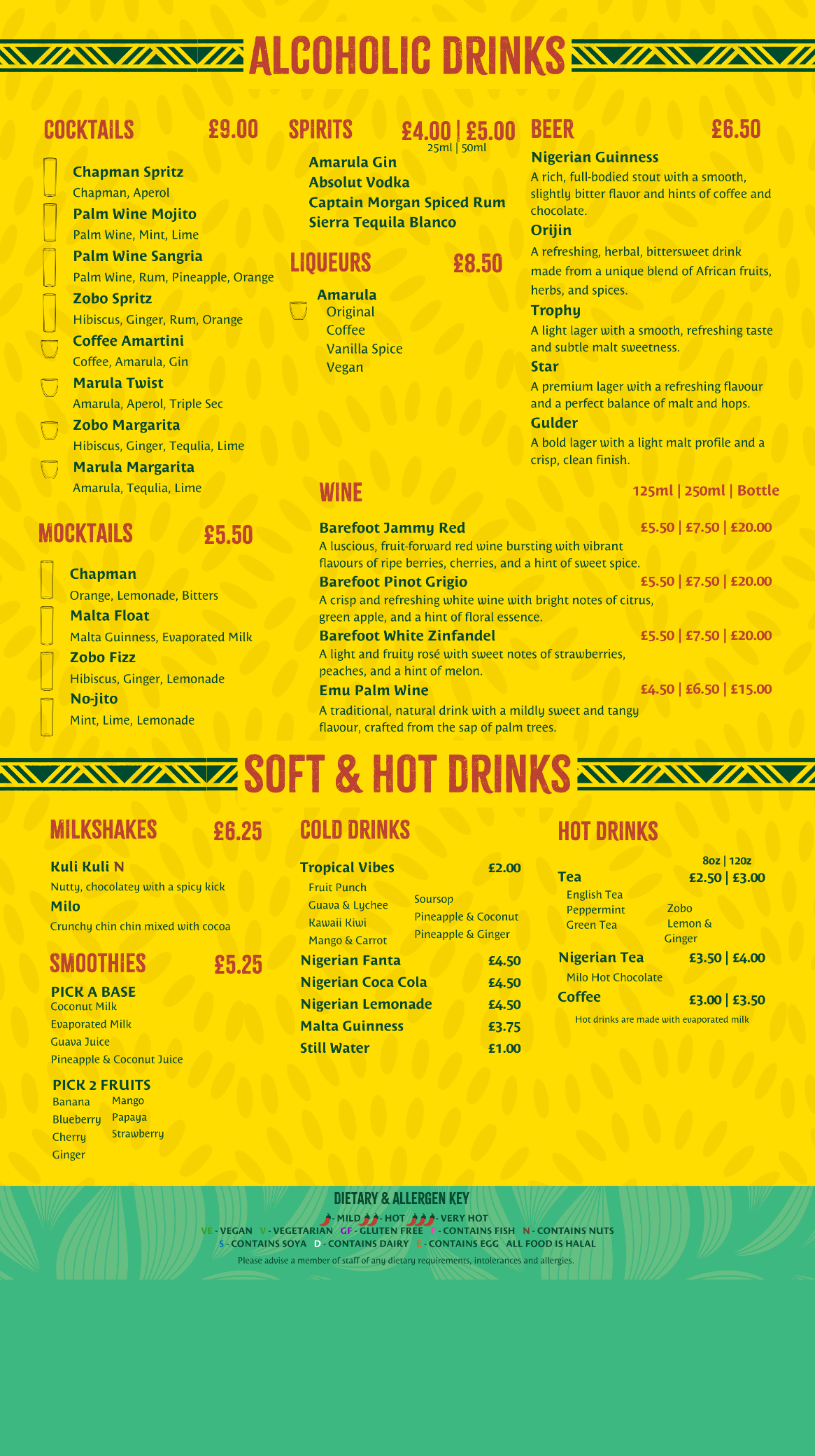 Afrizi - Menu