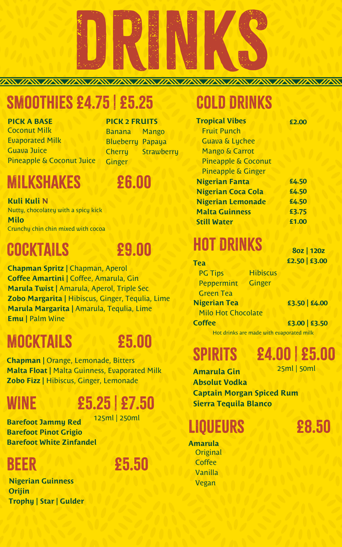 Afrizi - Menu